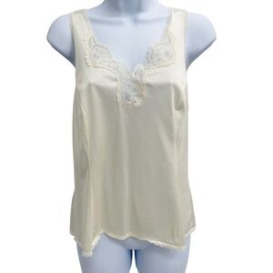 Vintage Deena Ivory Lace Trim Camisole Tank Top Size 38 Nylon Lingerie Dainty